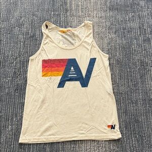 Aviator Nation Cream Tank with Navy Logo and Sunset Accent